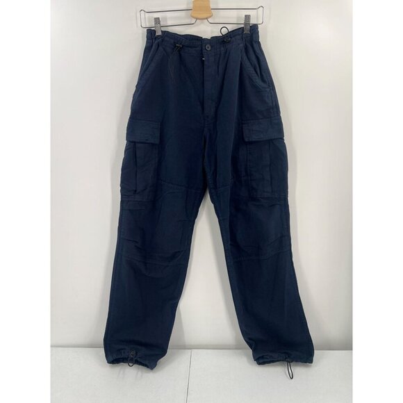 Brandy Melville Cargo Pants Navy Blue Elastic Waist Drawstring Hem Utility - Picture 1 of 10